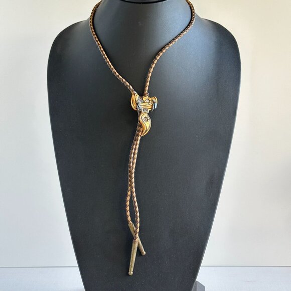 1960s–1970s Tooled Leather Saddle Bolo Tie, Western Bolo with Brass Tips - Picture 11 of 11